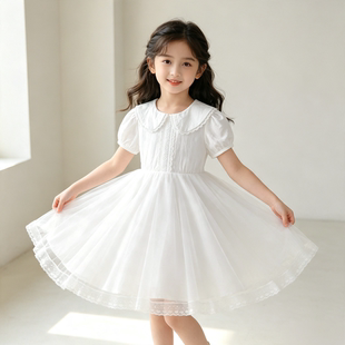 女童合唱演出服儿童白色连衣裙会开的花表演服中大童公主蓬蓬裙子