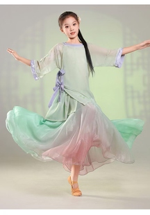 儿童款清风徐来演出服古典舞新款套装大摆裙青衫烟雨客舞蹈服装仙