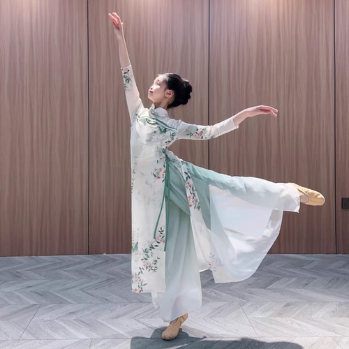 儿童古典舞套装弹力旗袍入画江南女童中国舞演出服青衫烟雨客表演