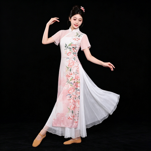 立春古典舞演出服青花瓷冰丝弹力旗袍套装夜上海花样年华表演服女