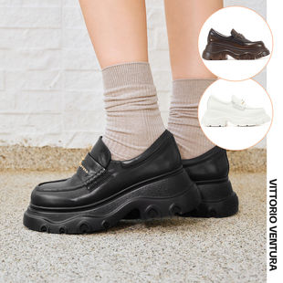 沈月同款VITTORIO VENTURA薇薇燃 牛皮增高厚底休闲单鞋乐福鞋