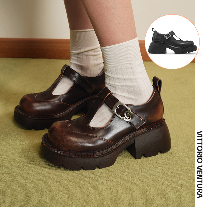 【杨超越同款】VITTORIO VENTURA薇薇燃 牛皮玛丽珍厚底单鞋