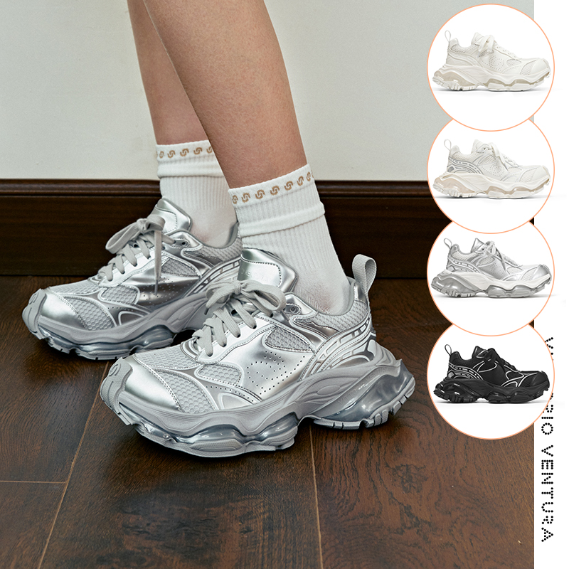 杨紫张韶涵同款VITTORIO VENTURA薇薇燃 牛皮网面厚底老爹鞋