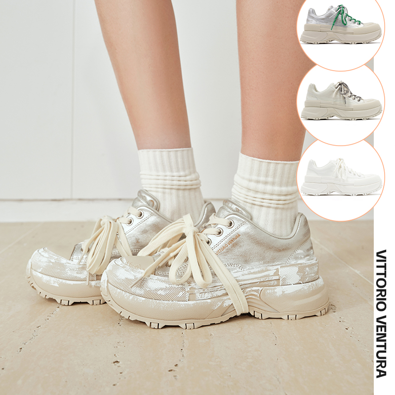 孟子义董璇同款VITTORIO VENTURA薇薇燃 牛皮厚底休闲板鞋球鞋