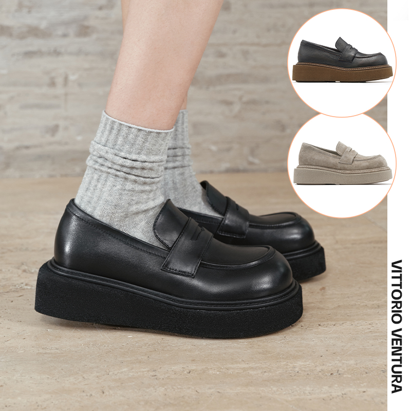 VITTORIO VENTURA薇薇燃 牛皮轻厚底单鞋乐福鞋