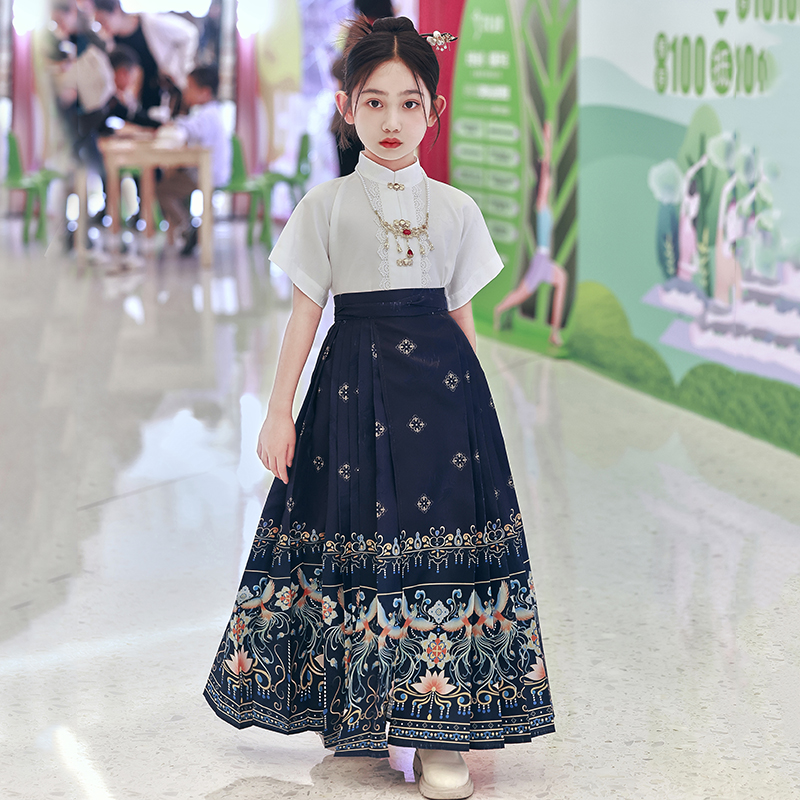 中国风女童马面裙套装春夏季学生日常汉服秋款儿童小女孩唐装衣服