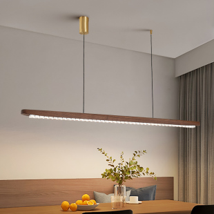 中古风餐厅吊灯2026年高级感新中式极简岛台茶室办公室一字长条灯