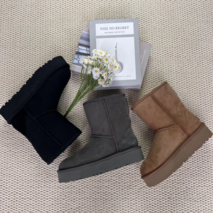 增高加绒东北抗寒棉鞋 5825经典 中筒雪地靴厚底桑坡羊皮毛一体女款