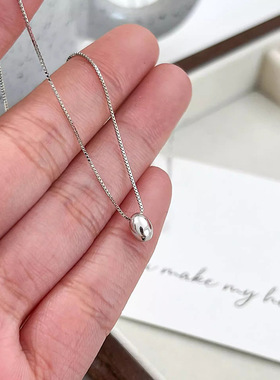 925纯银日韩风银椭圆吊坠项链