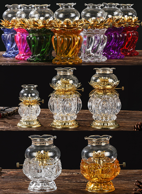 七彩寺庙液体佛前琉璃水晶莲花灯