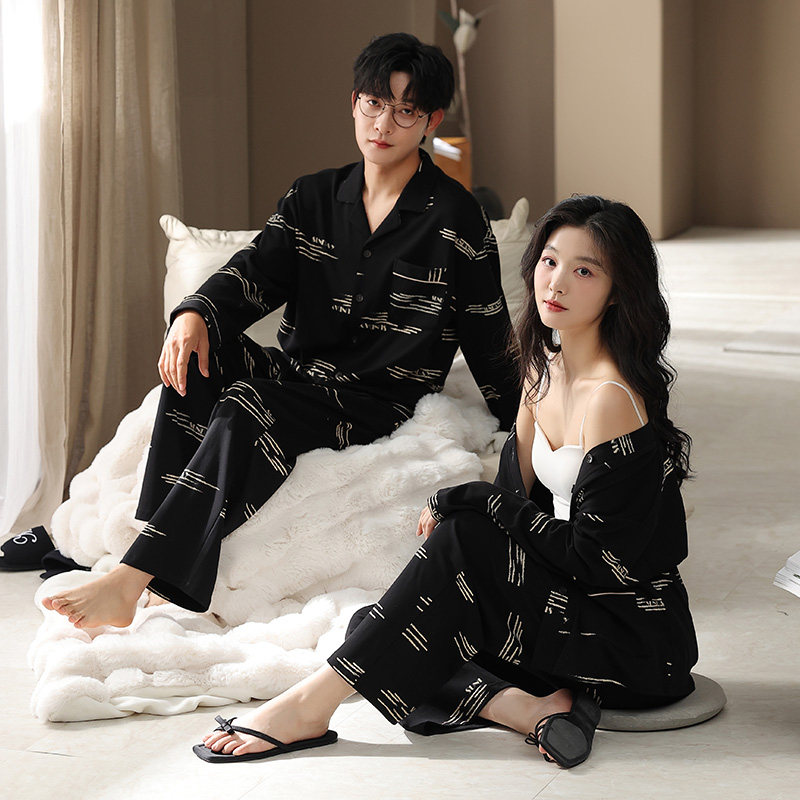 情侣睡衣女秋冬季长袖纯棉网红春秋套装时尚男士可外穿家居服休闲