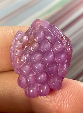 天然无烧无注胶红宝石原石雕刻挂件葡萄蝙蝠如意大业有成吊坠高定