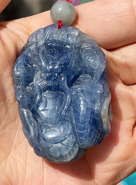 天然缅甸蓝宝石龙腾实业雕刻件吊坠项链坠饰品礼物送男友生日礼物
