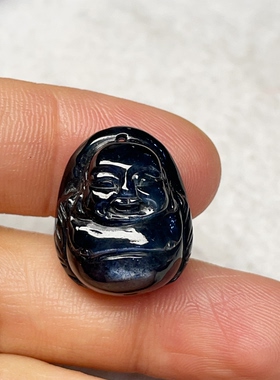 32.48ct天然蓝宝石雕刻弥勒佛吊坠裸石戒面雕刻精致 天然无烧正品