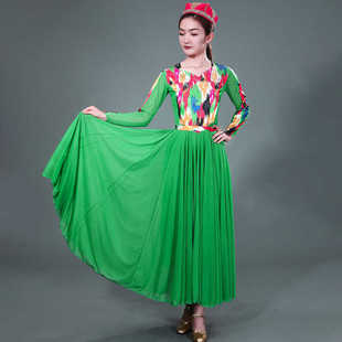 新疆舞大摆裙720度连衣裙维族舞蹈服装女成人艺考演出服广场舞服