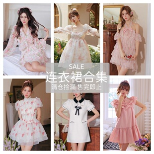 法式 新款 碎花连衣裙女甜美显瘦小香风公主短裙清仓女装 清仓秒杀