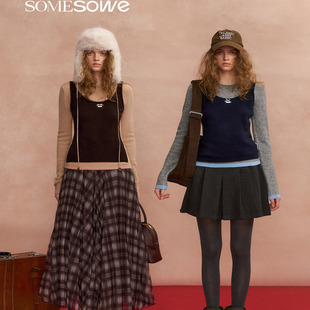SOMESOWE官方授权 撞色背心叠穿长袖毛衣女设计感打底衫上衣新款