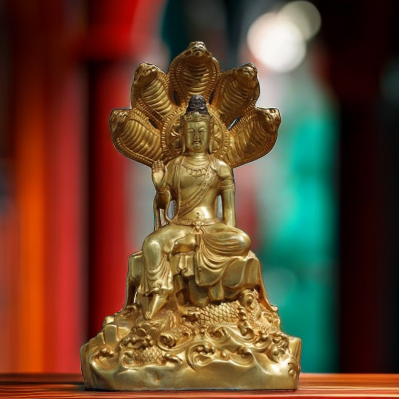 古玩古董收藏纯铜鎏金龙树菩萨佛像铜像女娲娘娘铜像家居佛堂摆件