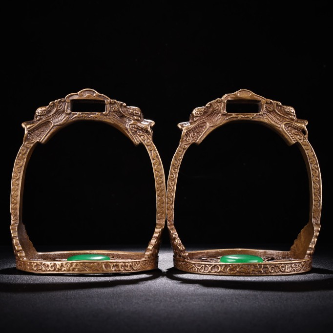 纯铜黄铜蒙古马蹬一对龙头马镫马匹装备马术用品全铜马镫