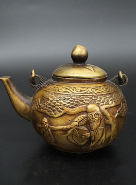 仿古风黄铜老寿星酒壶家居装饰