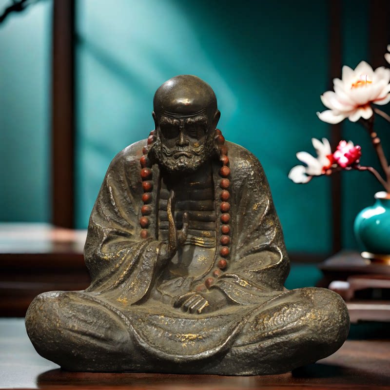 古玩收藏旧藏纯铜鎏金达摩祖师佛像铜像家居佛堂桌面装饰大号摆件