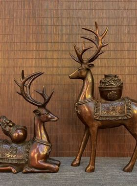 黄铜祝福中式客厅玄关梅花鹿