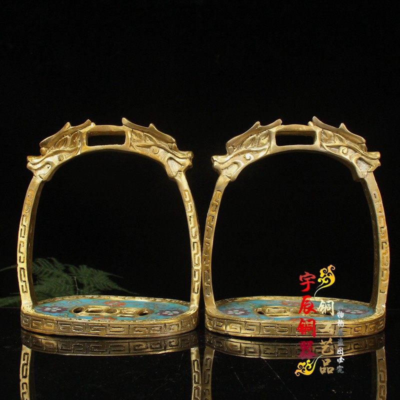 景泰蓝纯铜龙头马登一对蒙古马蹬马匹装备马具铜马镫黄铜马镫