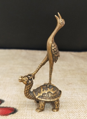 仿古风松鹤延年鳌头包浆纯黄铜