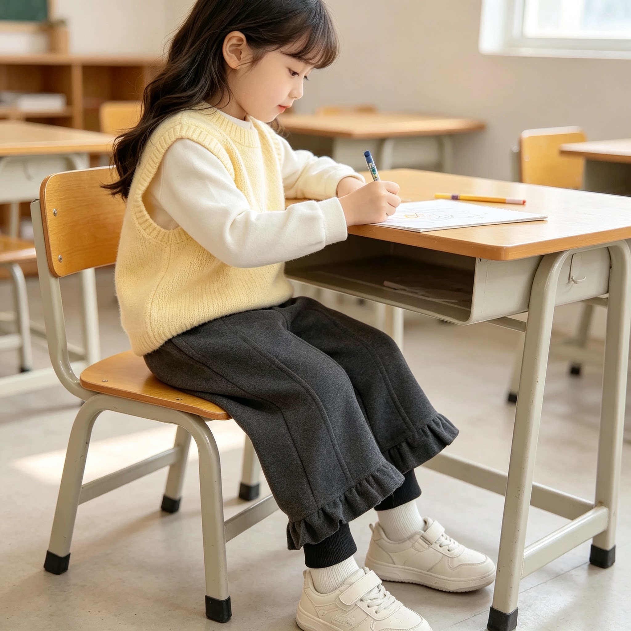 女童秋冬季假两件裤子韩系休闲洋气宝宝加绒保暖宽松裤卷边休闲风