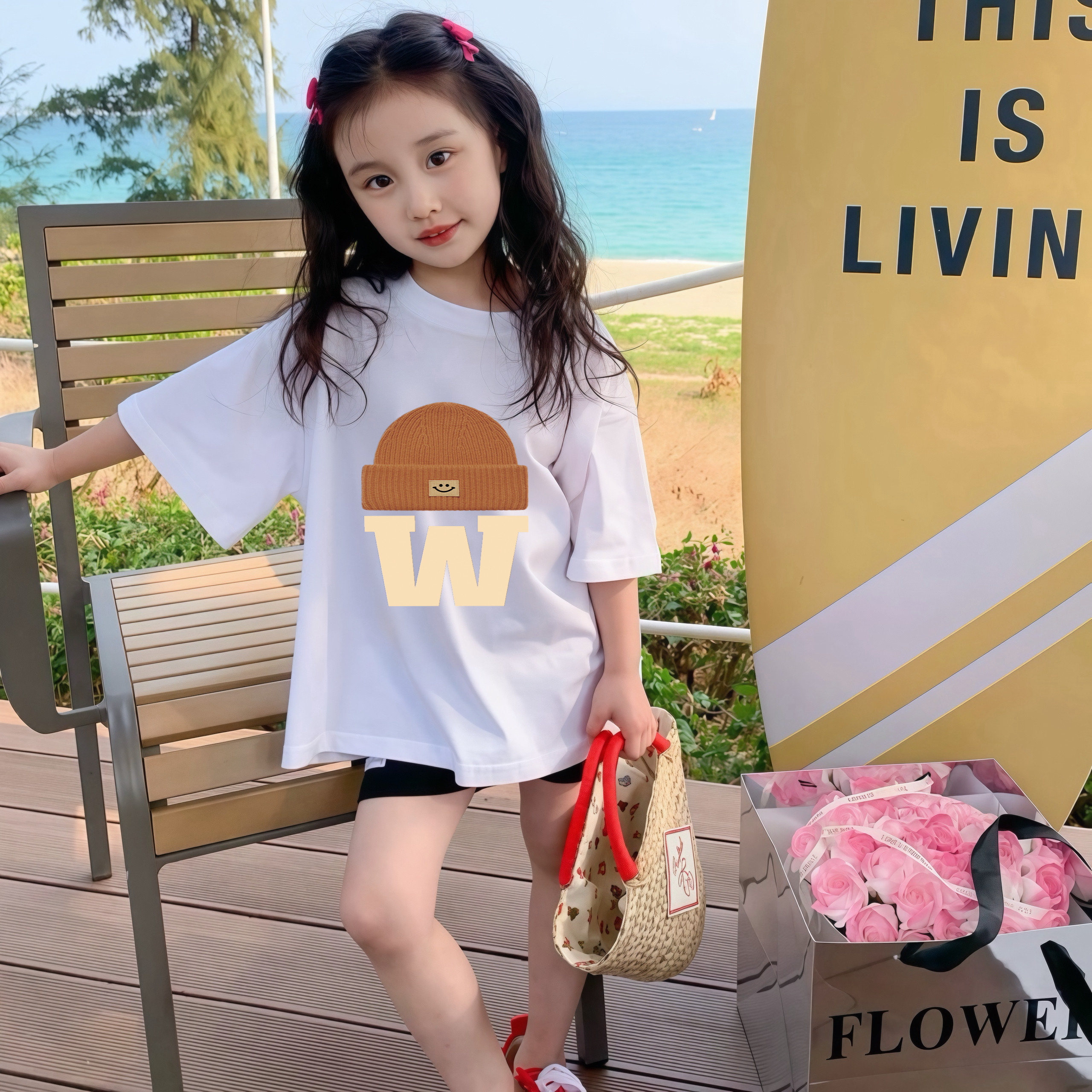 女童纯棉t恤短袖2026新款灰色洋气夏装网红炸街女孩童装夏季时尚