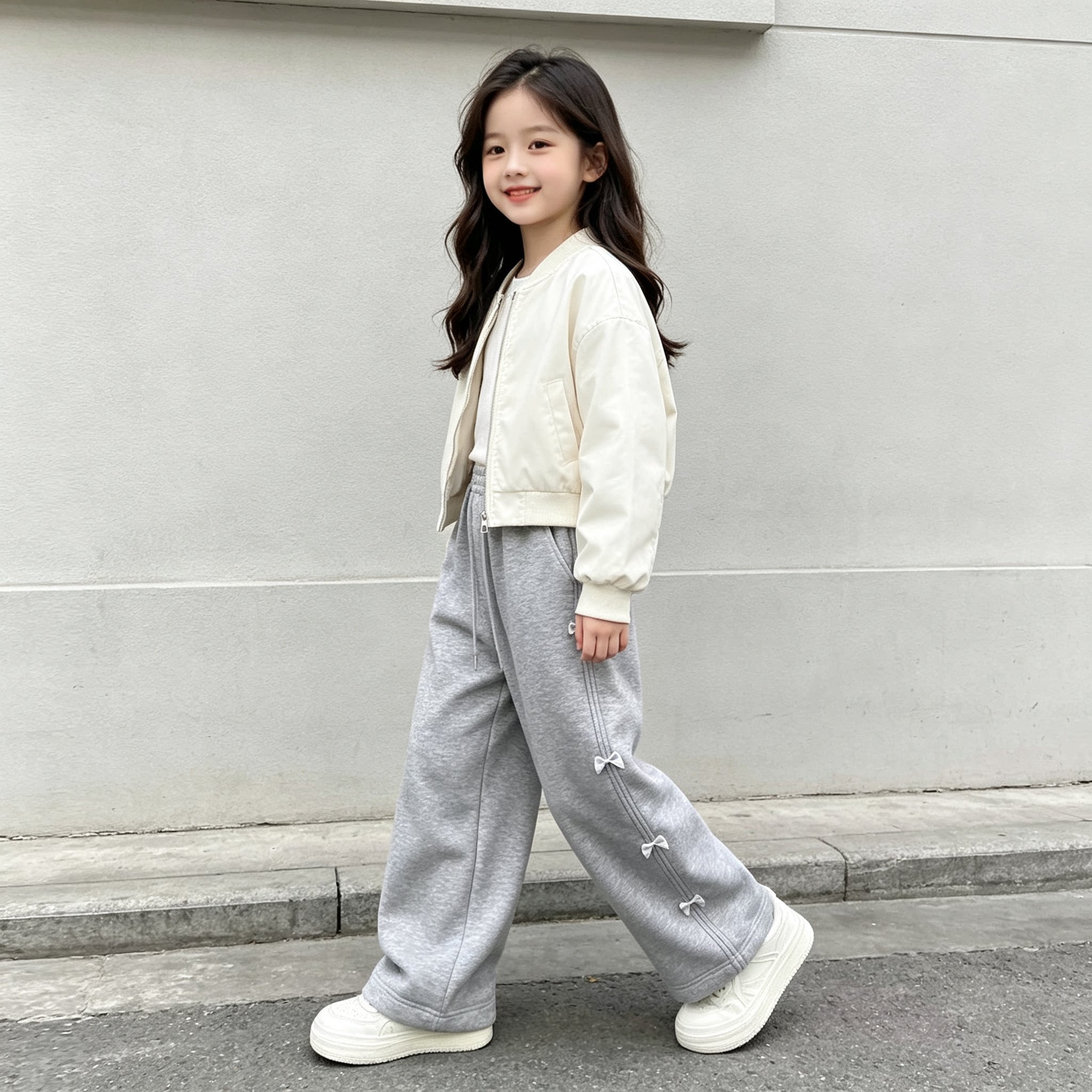 女童加绒卫裤秋冬新款2026儿童冬装韩版洋气阔腿裤女孩直筒休闲裤