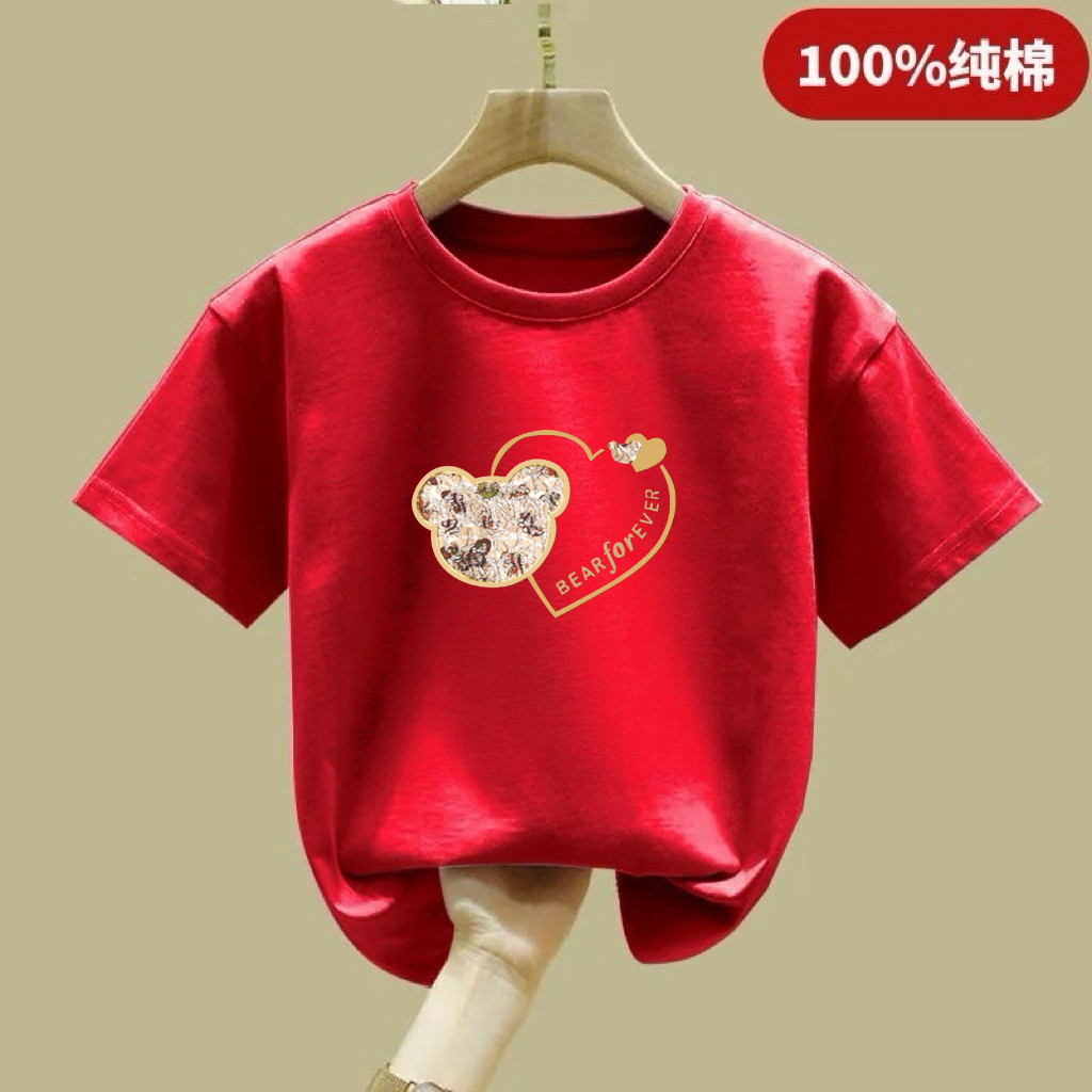 100%纯棉女童短袖T恤夏季新款中小童洋气半袖上衣女宝宝夏装体恤