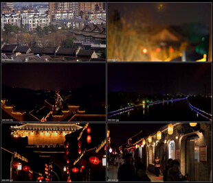 扬州古建筑夜景灯景漫游运河古城古典酒楼霓虹灯高清实拍视频素材