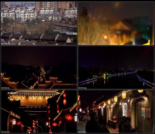 扬州古建筑夜景灯景漫游运河古城古典酒楼霓虹灯高清实拍视频素材