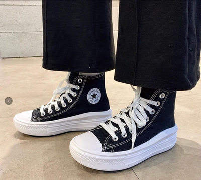 CONVERSEAllStar黑白厚底帆布鞋