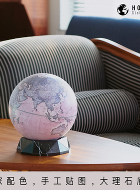 宏微地球手工地球仪大理石底座书房客厅样板间摆件中英高清礼盒装