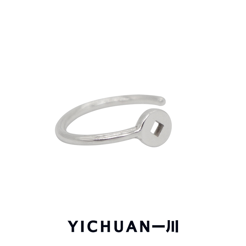 一川饰品钱币戒指张宥浩同款尾戒纯银开口上下国风男女财运指环