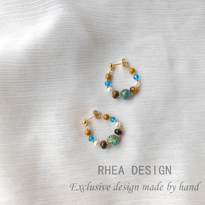 小众藏式耳环耳钉撞色天然石国风民族风耳饰无痛蚊香盘耳夹