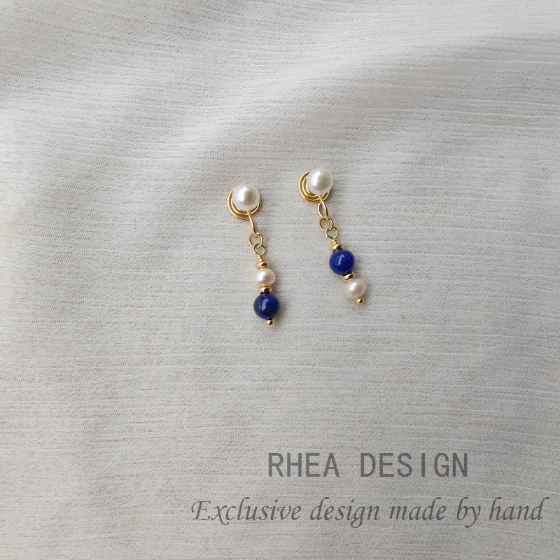 国风天然珍珠青金石耳环新中式优雅耳钉古风汉服耳饰无痛耳夹