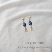 国风原创蓝色几何流苏耳环复古文艺耳针宫廷风气质优雅无痛耳夹