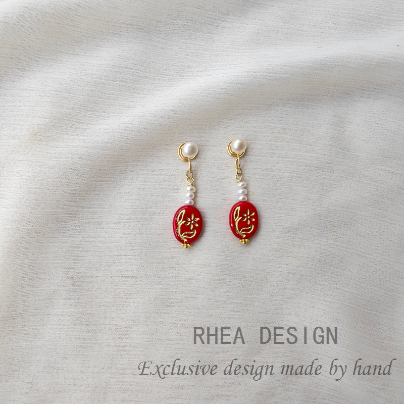 复古宫廷风新年耳钉新中式喜庆耳环文艺古风耳饰无痛耳夹