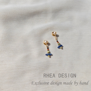 原创设计精致珍珠耳饰天然石彩虹耳坠清新小众耳夹无耳洞耳钉