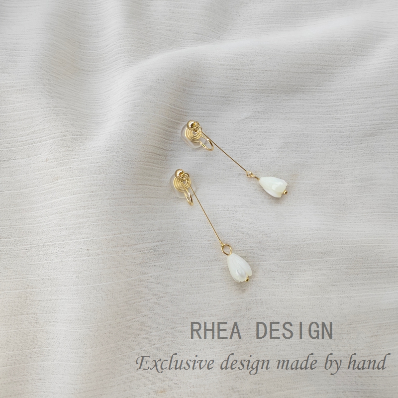 原创设计长款耳环新中式郁金香耳坠复古风耳饰女无痛耳夹