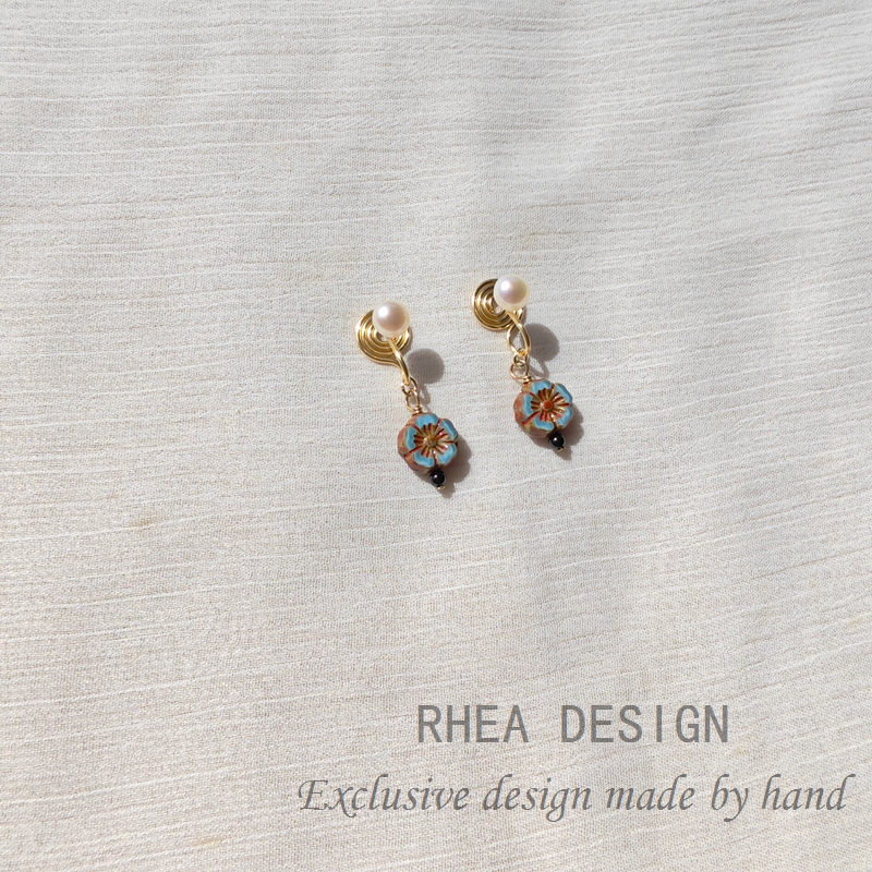 原创琉璃花朵短款耳环耳钉清新可爱甜美耳饰无耳洞耳夹新款