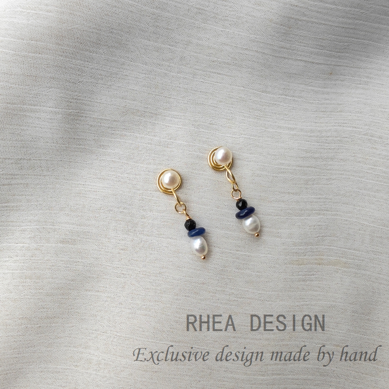 天然蓝晶石短款珍珠耳坠原创手作蚊香盘耳夹无耳洞女高级感耳钉