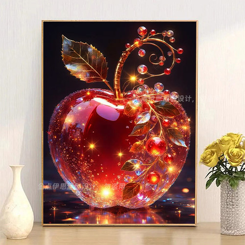 高级感水晶轻奢苹果5d钻石画水钻