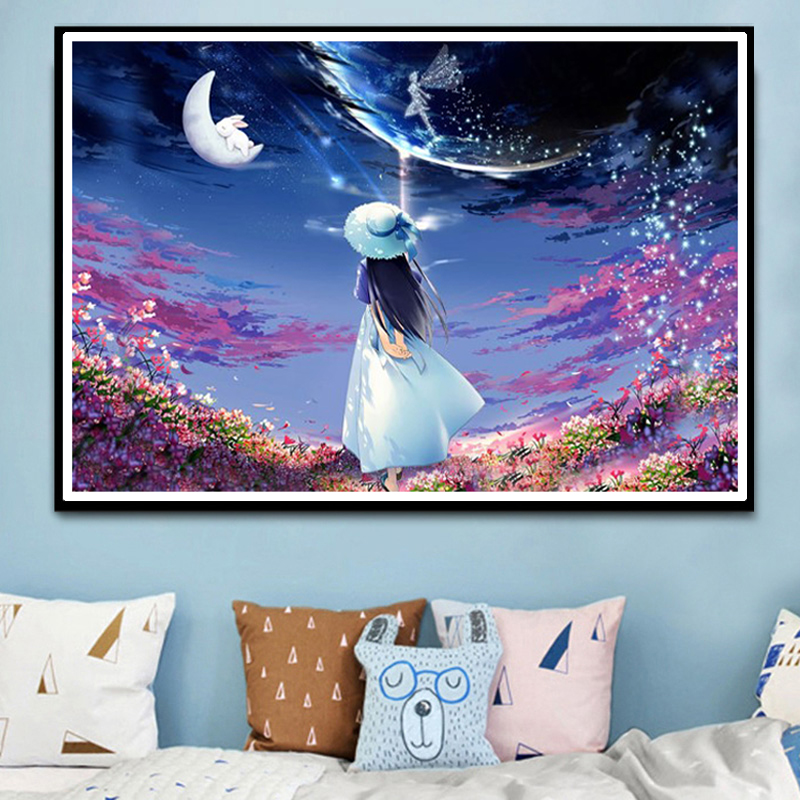 钻石画满钻2025新款梦幻星空风景5d点贴钻十字绣卡通女孩卧室客厅