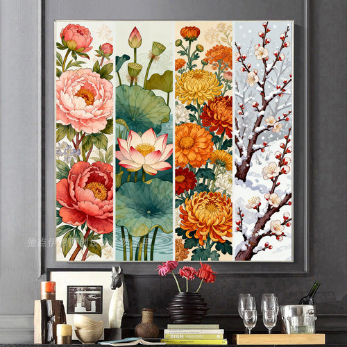 春夏秋冬花卉钻石画牡丹荷花梅花