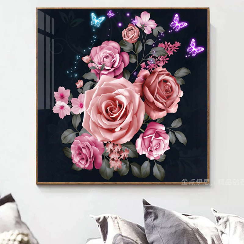 钻石画2025新款玫瑰花卉5d手工点贴钻十字绣现代简约客厅餐厅满钻