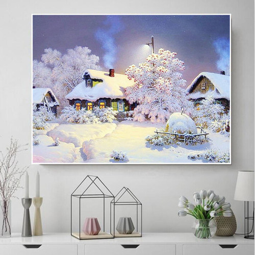 冬日雪景小屋钻石画客厅卧室满钻